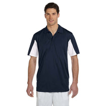 Harriton Men's Navy/White Side Blocked Micro-Pique Polo