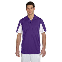 Harriton Men's Team Purple/White Side Blocked Micro-Pique Polo