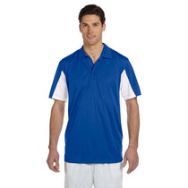 Harriton Men's True Royal/White Side Blocked Micro-Pique Polo