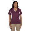 Harriton Women's Maroon/White Side Blocked Micro-Pique Polo