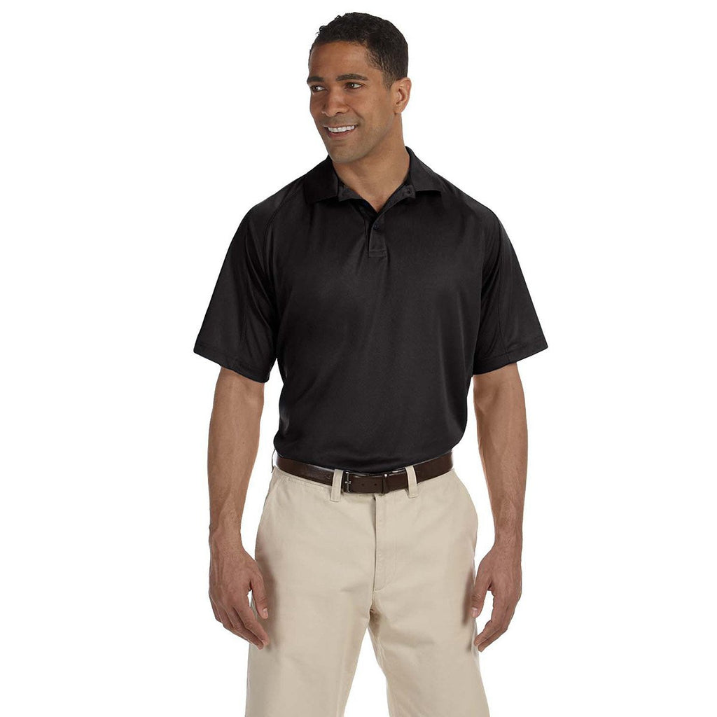 Harriton Men's Black 3.8 oz. Polytech Mesh Insert Polo