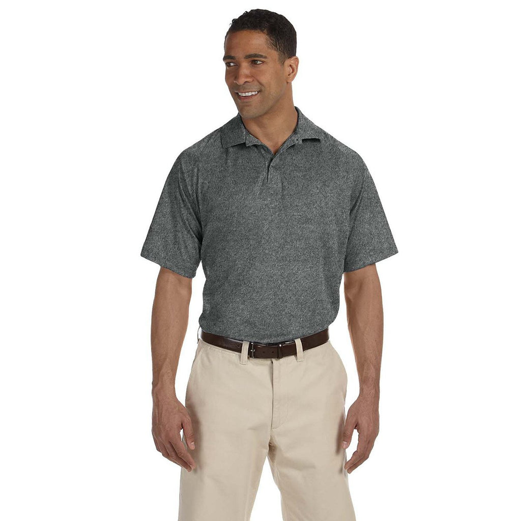 Harriton Men's Charcoal 3.8 oz. Polytech Mesh Insert Polo