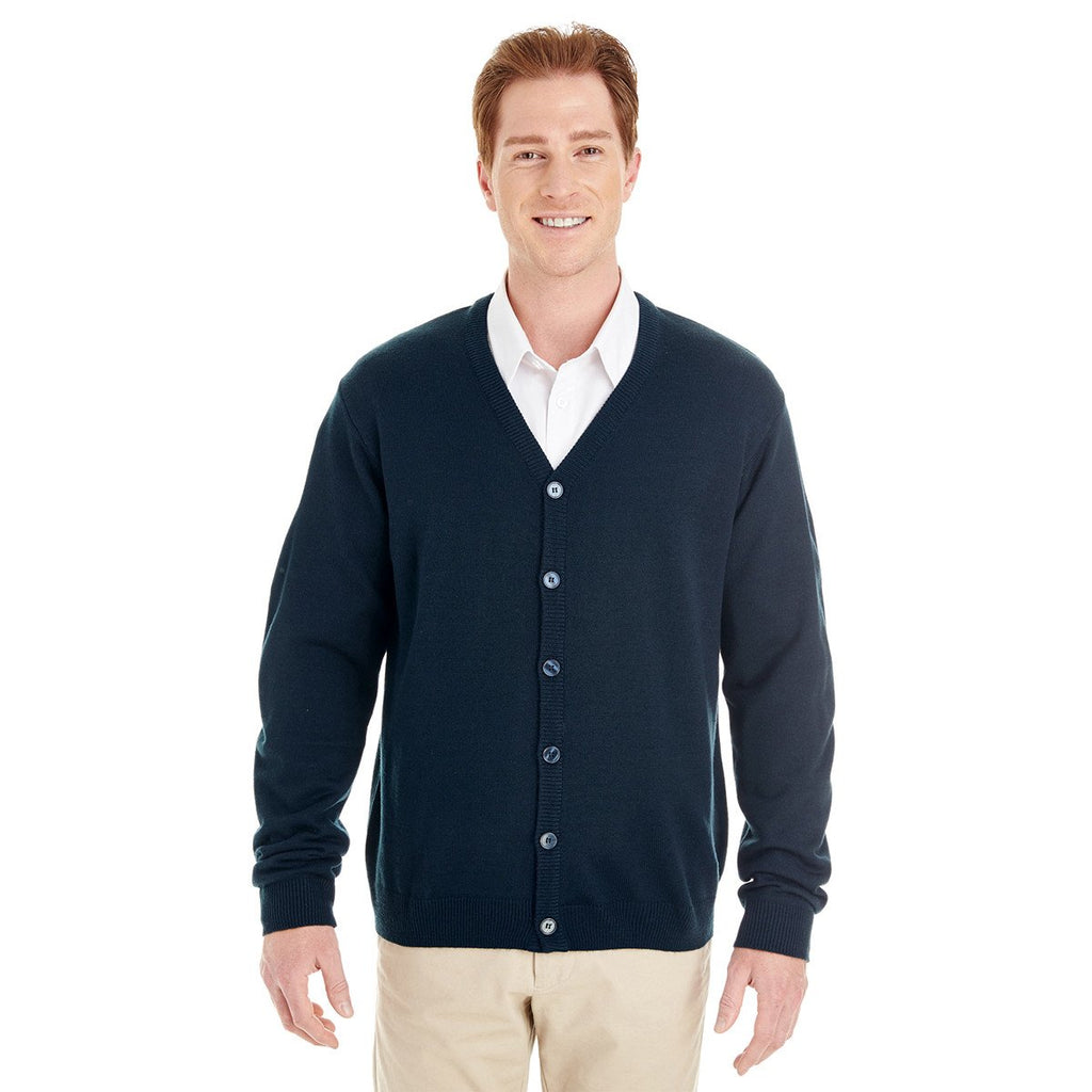 Harriton Men's White Pilbloc V-Neck Button Cardigan Sweater
