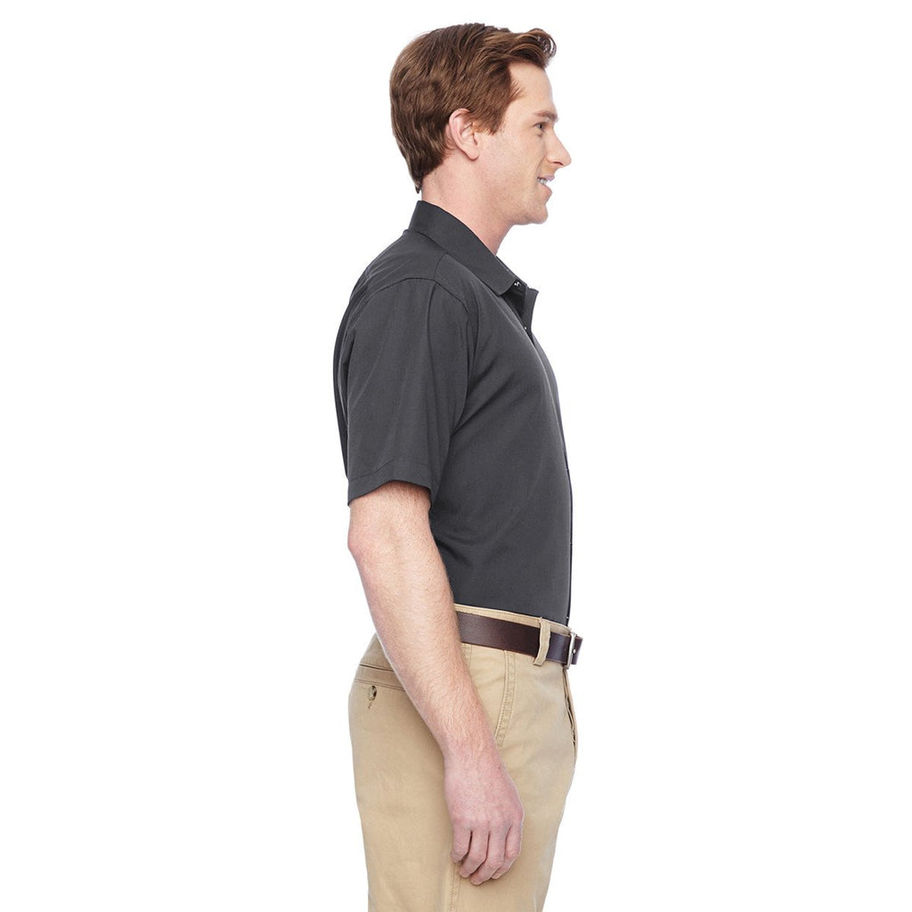 Harriton Men's Dark Charcoal Advantage Snap Closure Short-Sleeve Shirt