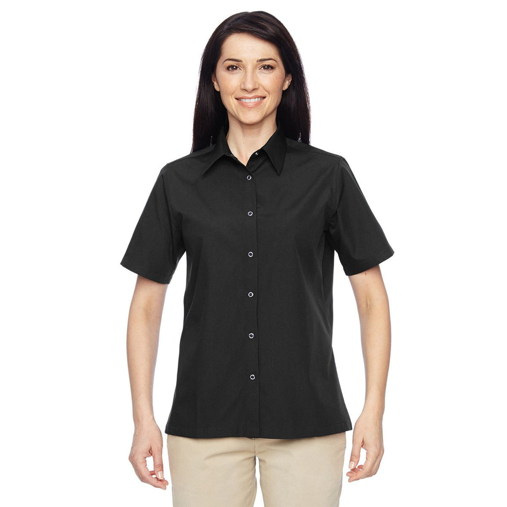 Harriton Women's Black Advantage Snap Closure Short-Sleeve Shirt