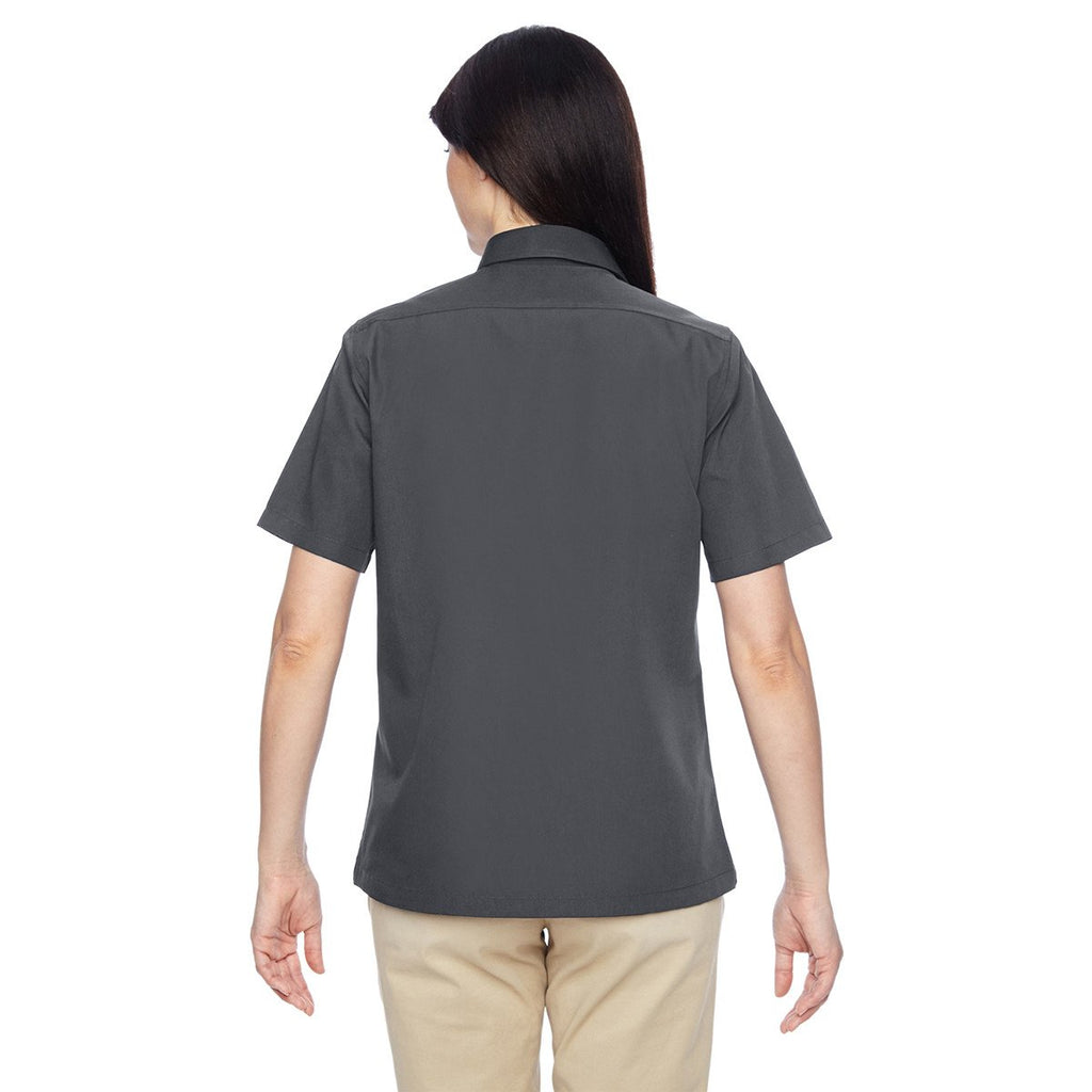 Harriton Women's Dark Charcoal Advantage Snap Closure Short-Sleeve Shirt