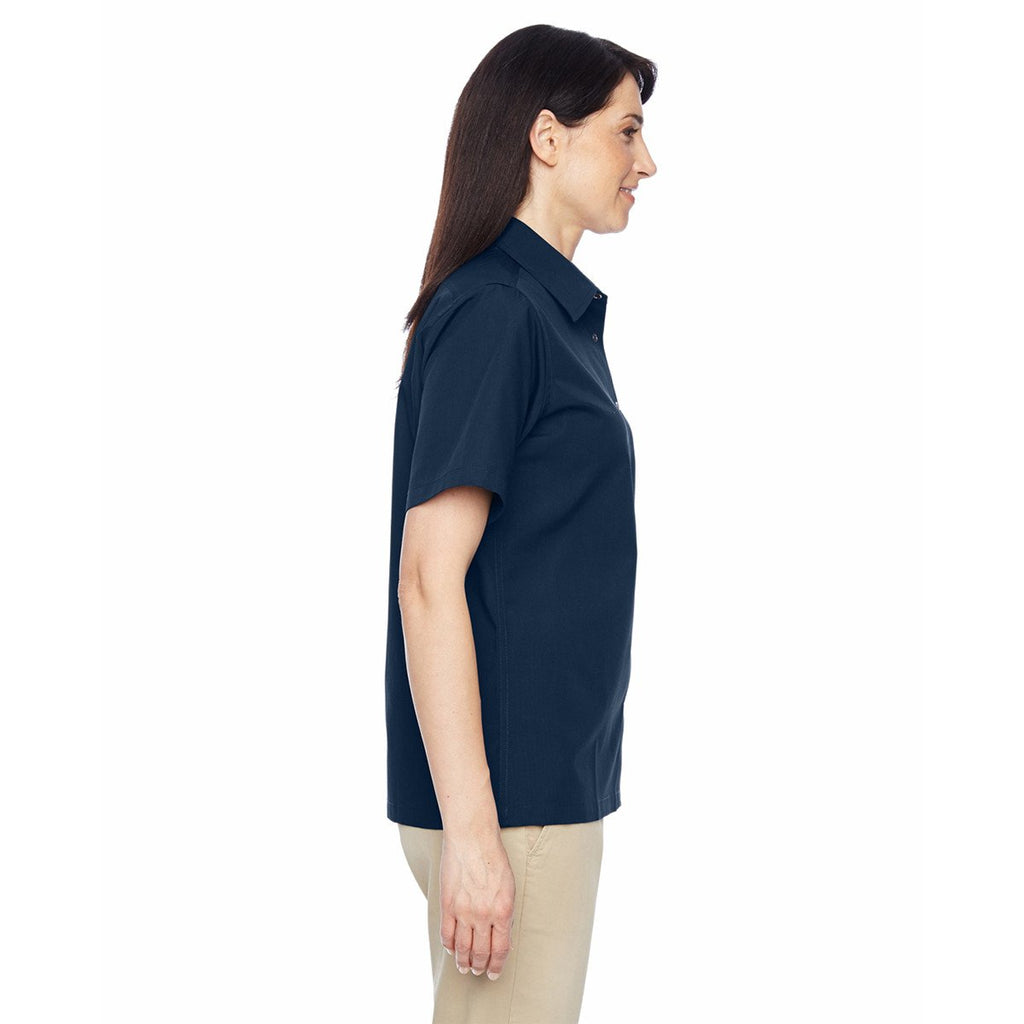 Harriton Women's Dark Navy Advantage Snap Closure Short-Sleeve Shirt