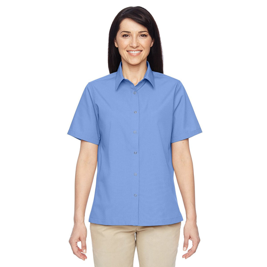 Harriton Women's Industry Blue Advantage Snap Closure Short-Sleeve Shirt