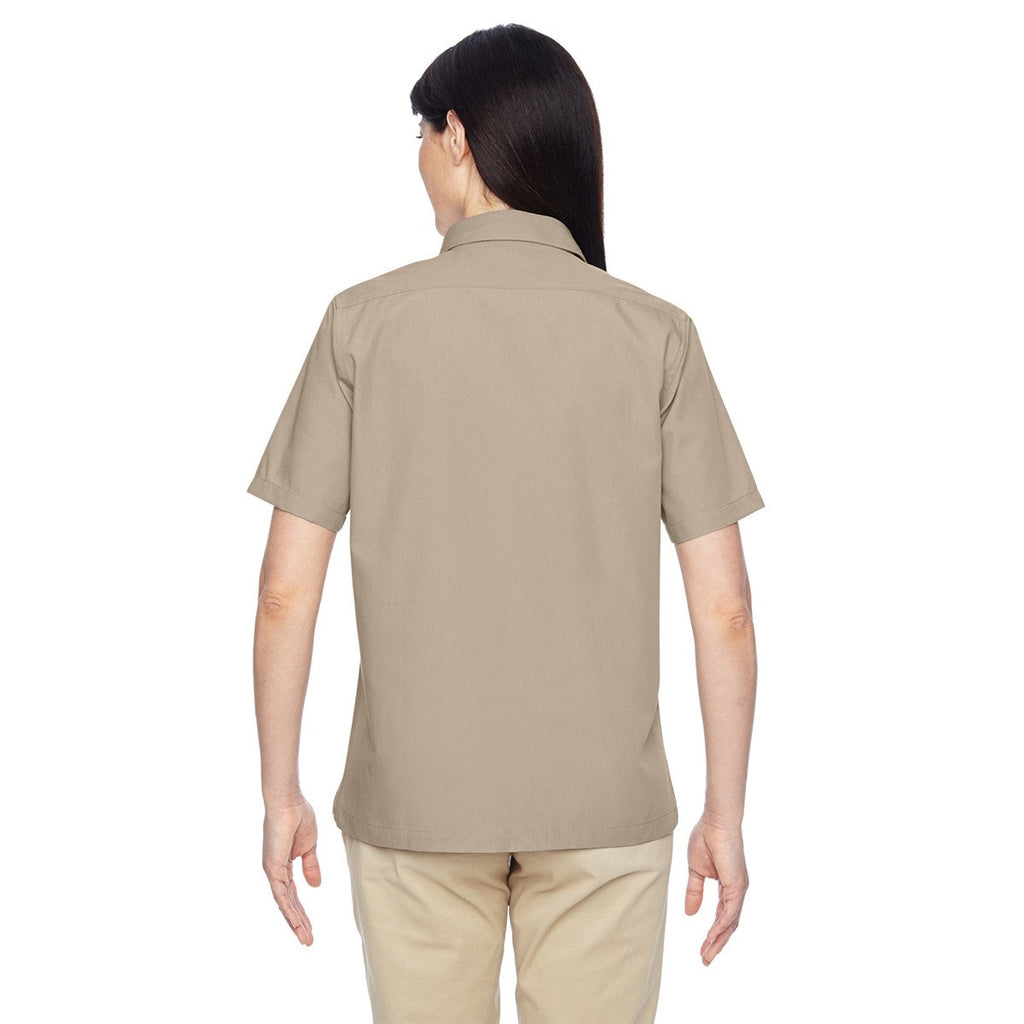 Harriton Women's Khaki Advantage Snap Closure Short-Sleeve Shirt