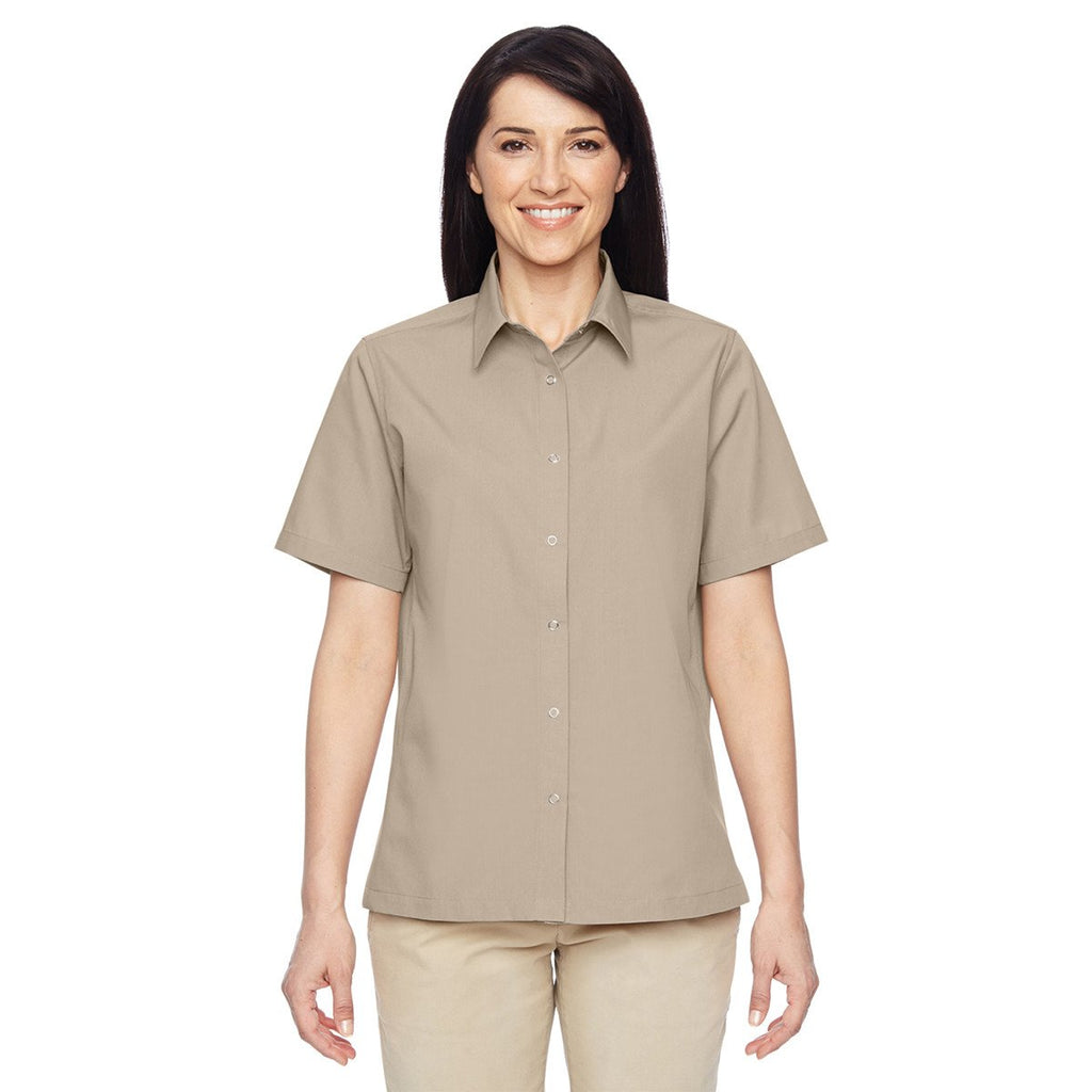 Harriton Women's Khaki Advantage Snap Closure Short-Sleeve Shirt