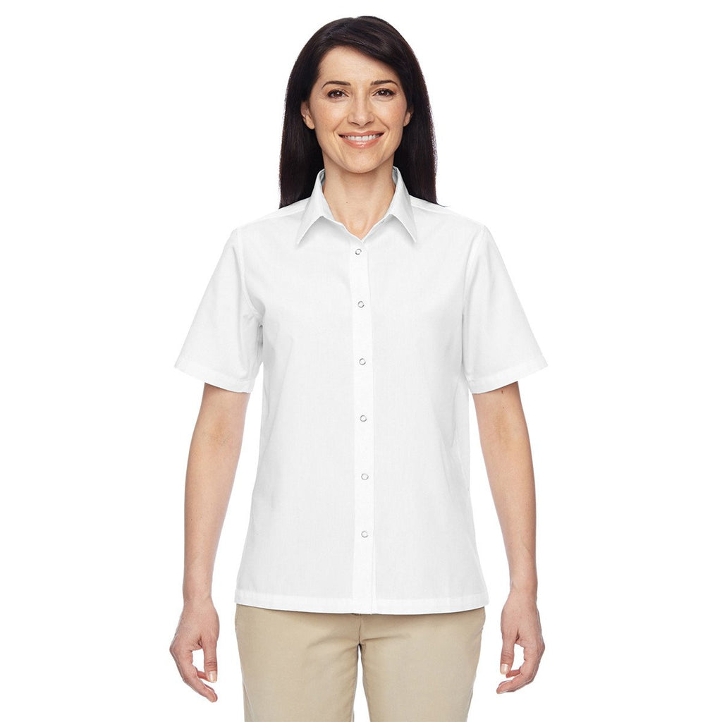 Harriton Women's White Advantage Snap Closure Short-Sleeve Shirt