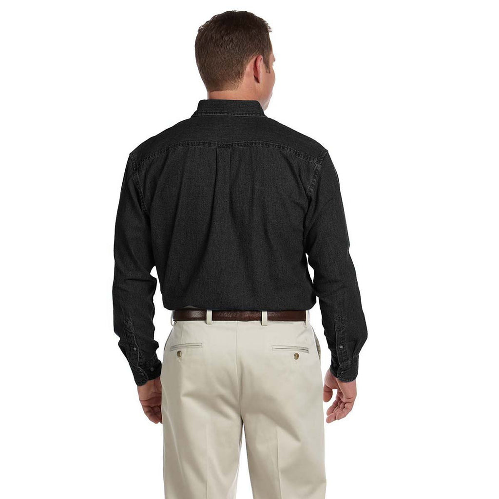 Harriton Men's Washed Black 6.5 oz. Long-Sleeve Denim Shirt