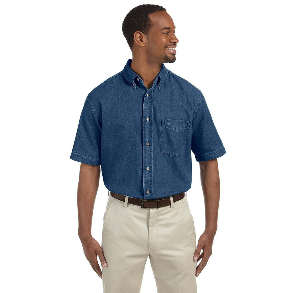 Harriton Men's Dark Denim 6.5 oz. Short-Sleeve Denim Shirt