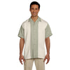 Harriton Men's Green Mist/Creme Two-Tone Bahama Cord Camp Shirt