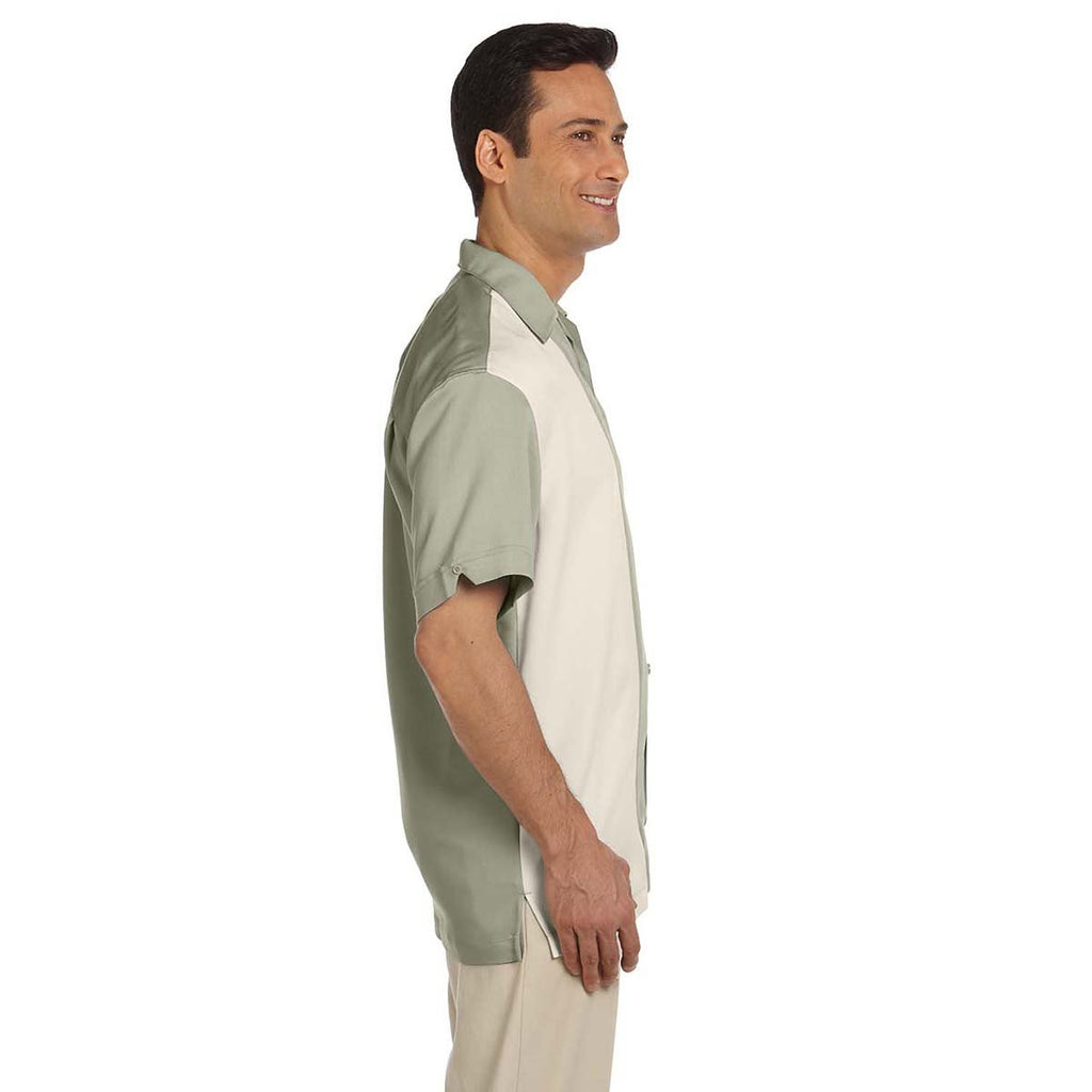 Harriton Men's Green Mist/Creme Two-Tone Bahama Cord Camp Shirt