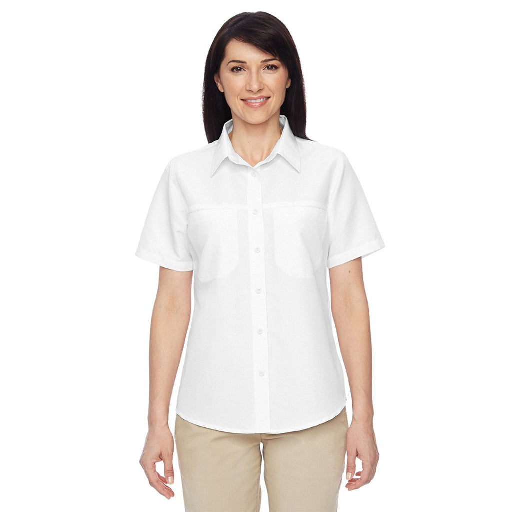 Harriton Women's White Key West Short-Sleeve Performance Staff Shirt