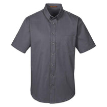 Harriton Men's Dark Charcoal Foundation 100% Cotton Short-Sleeve Twill Shirt Teflon