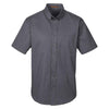 Harriton Men's Dark Charcoal Foundation 100% Cotton Short-Sleeve Twill Shirt Teflon