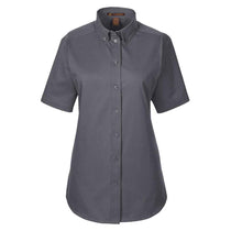 Harriton Women's Dark Charcoal Foundation 100% Cotton Short-Sleeve Twill Shirt Teflon