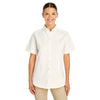 Harriton Women's White Foundation 100% Cotton Short-Sleeve Twill Shirt Teflon