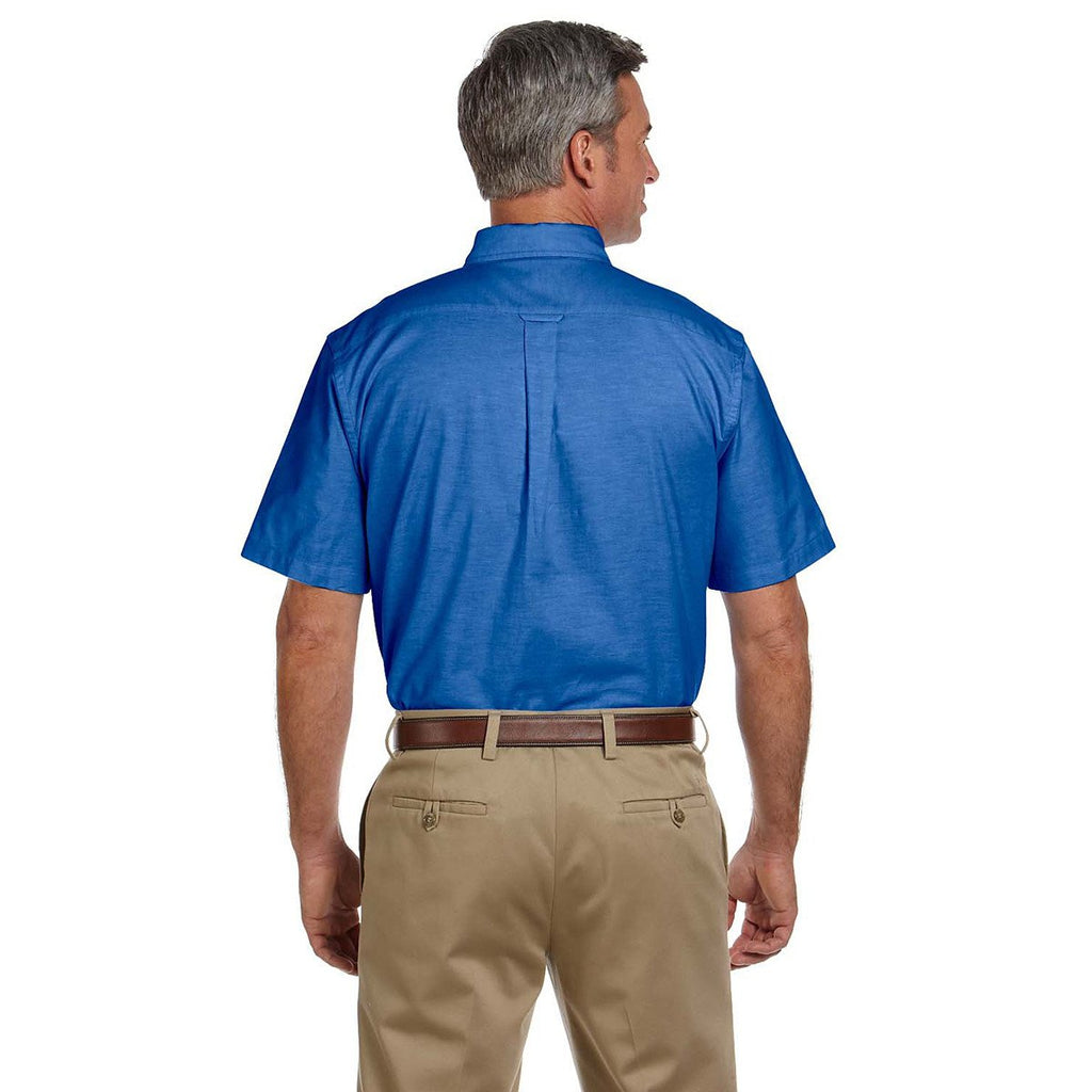 Harriton Men's French Blue Short-Sleeve Oxford with Stain-Release