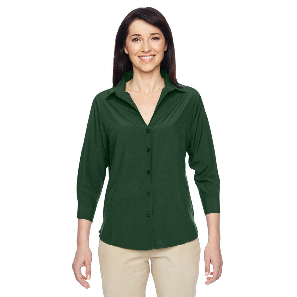 Harriton Women's Palm Green Paradise 3/4-Sleeve Performance Shirt