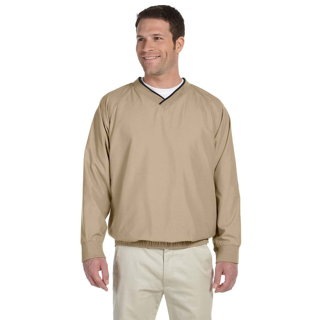 Harriton Men's Stone/Black Microfiber Wind Shirt