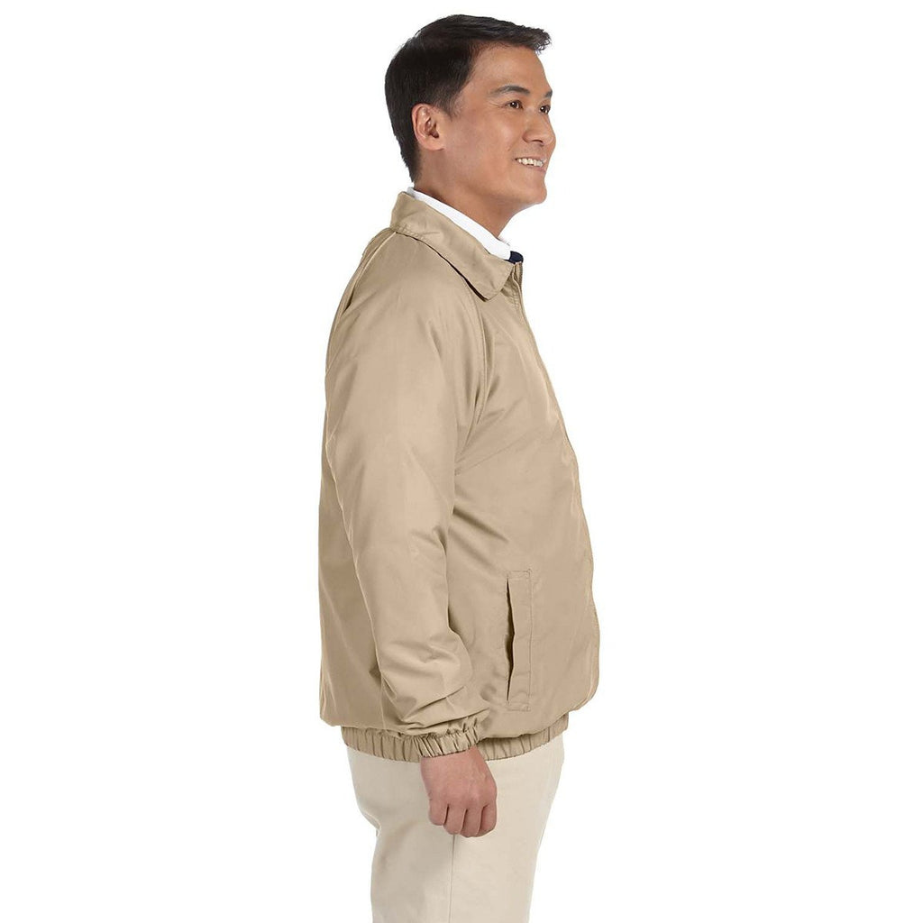 Harriton Men's Stone/Navy Microfiber Club Jacket