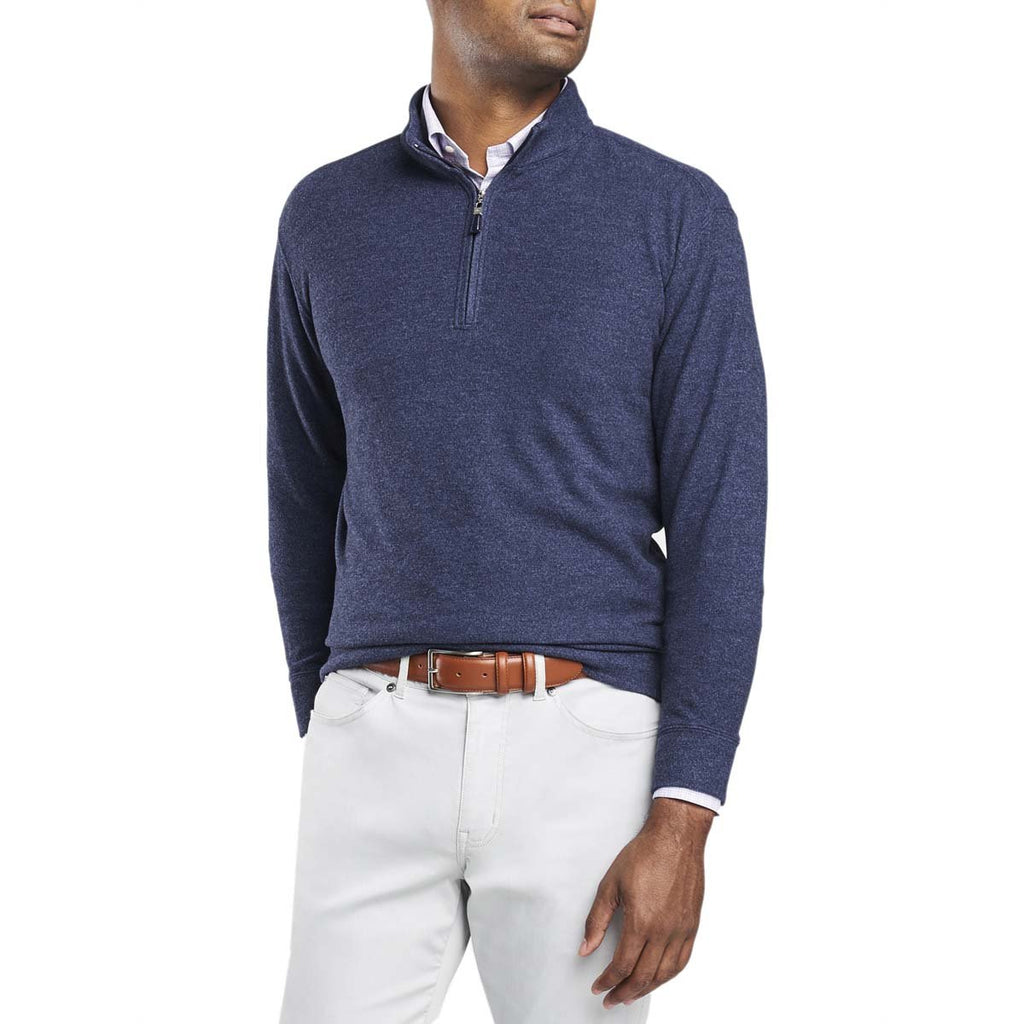 Peter Millar Men's Navy Tri-Blend Melange Fleece Quarter-Zip