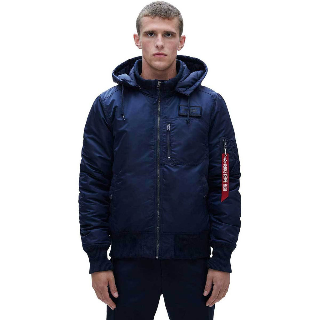Alpha Industries Men's Replica Blue MA-1 Hooded Rib Flight Jacket