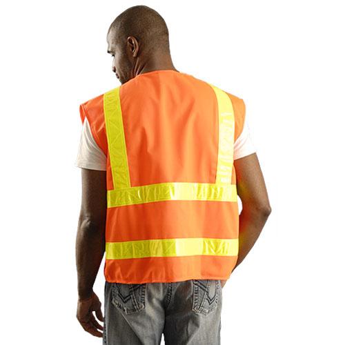 OccuNomix Men's Orange High Visibility Premium Solid Dual Stripe Gloss Safety Vest