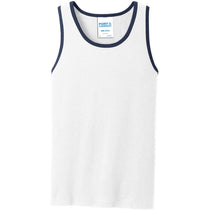 Port & Company Men's White/Navy Core Cotton Tank Top