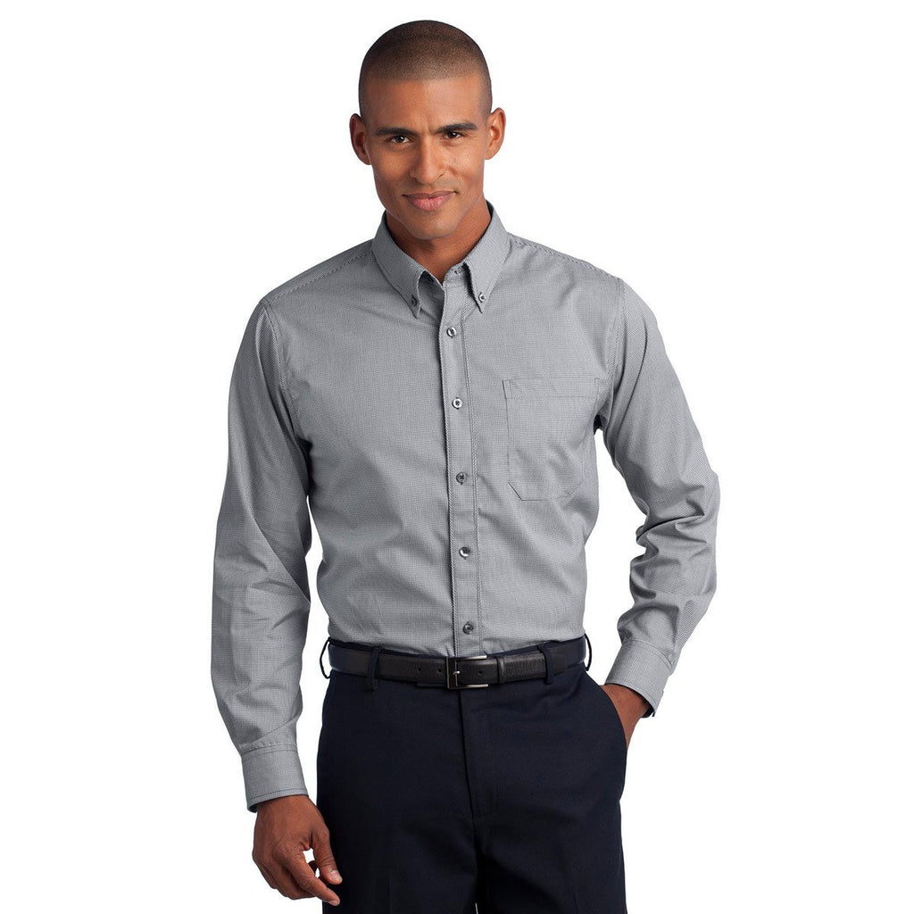 Red House Men's Black Mini-Check Non-Iron Button-Down Shirt