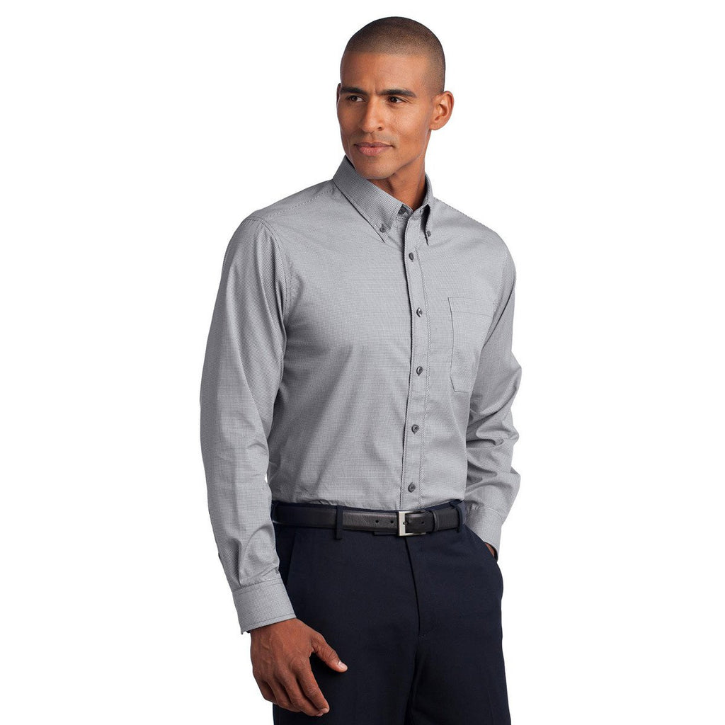Red House Men's Black Mini-Check Non-Iron Button-Down Shirt