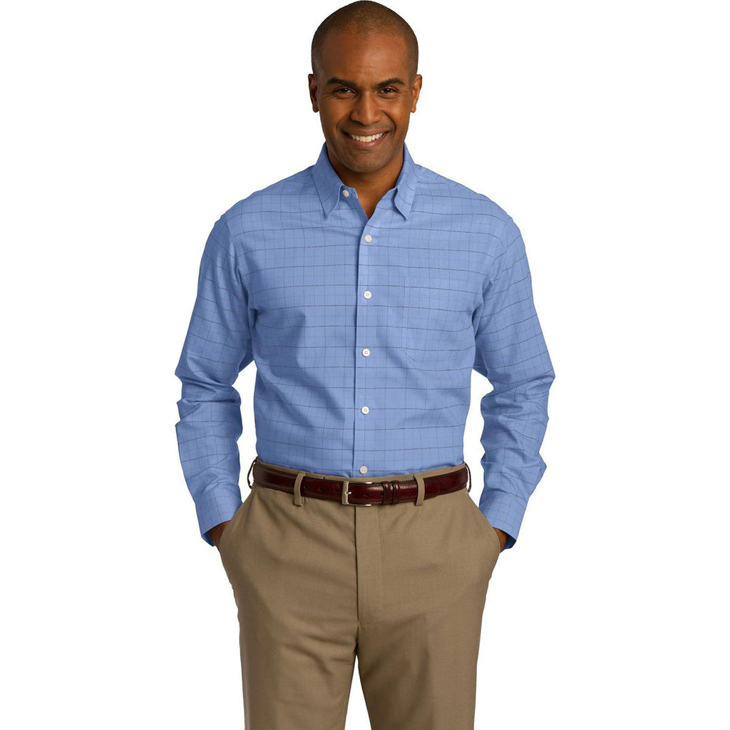 Red House Men's Blue Windowpane Plaid Non-Iron Shirt