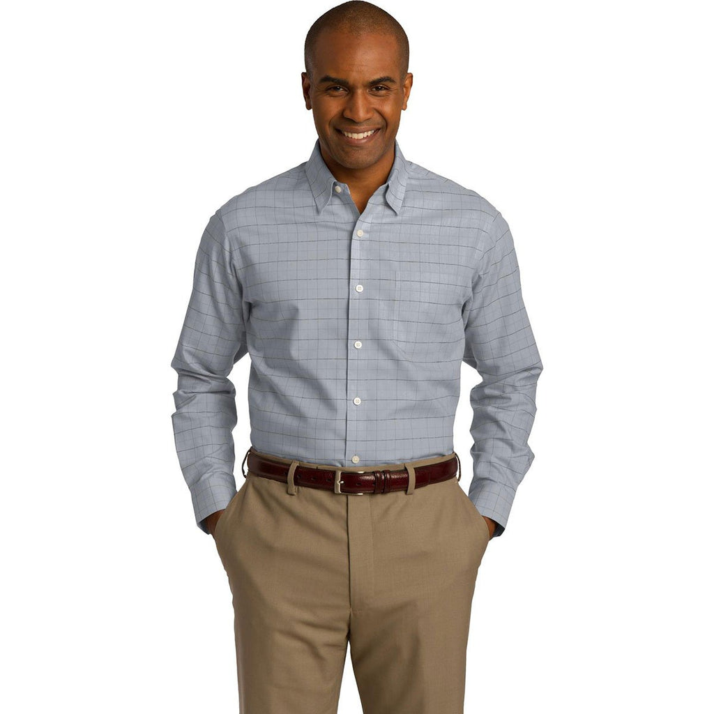 Red House Men's Dove Grey Windowpane Plaid Non-Iron Shirt