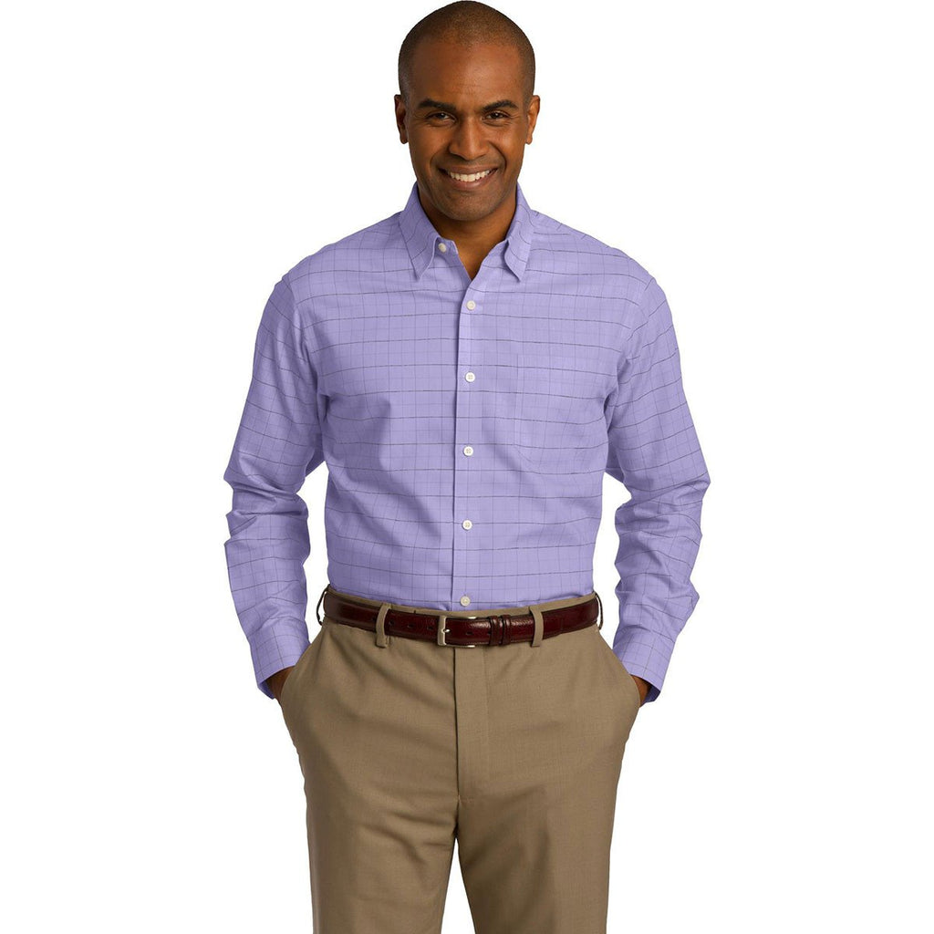 Red House Men's Thistle Purple Windowpane Plaid Non-Iron Shirt