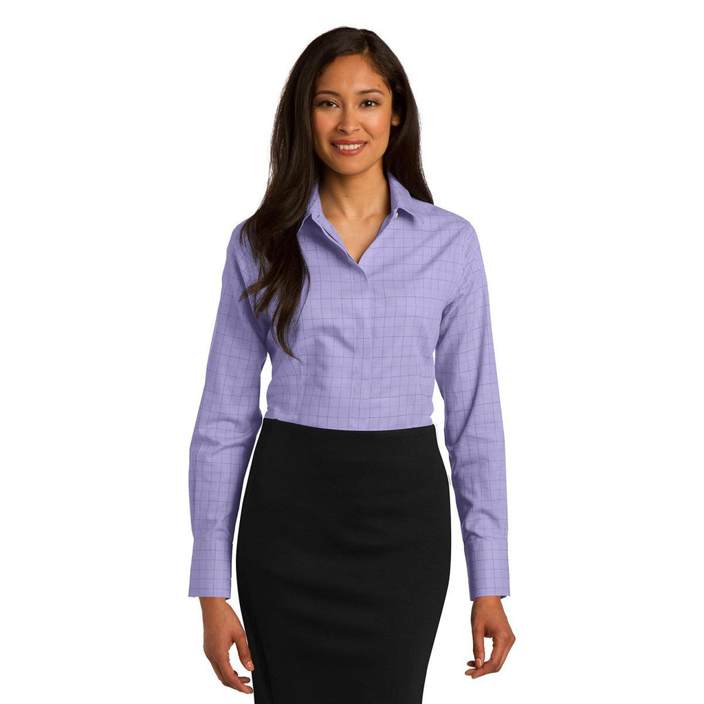 Red House Women's Thistle Purple Windowpane Plaid Non-Iron Shirt