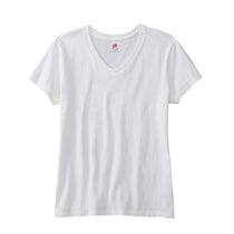 Hanes Women's White 4.5 oz. 100% Ringspun Cotton nano-T V-Neck T-Shirt