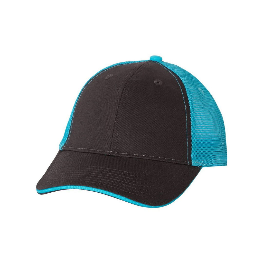 Valucap Charcoal/Neon Blue Sandwich Trucker Cap