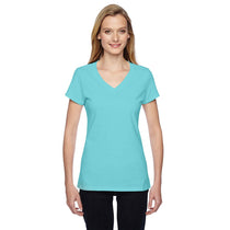 Fruit of the Loom Women's Scuba Blue 4.7 oz. Sofspun Jersey Junior V-Neck T-Shirt