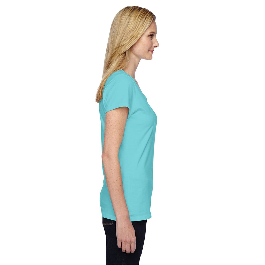 Fruit of the Loom Women's Scuba Blue 4.7 oz. Sofspun Jersey Junior V-Neck T-Shirt