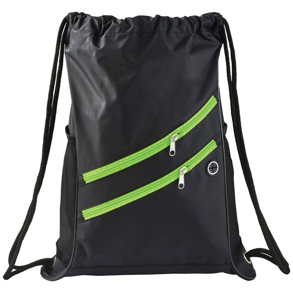 Bullet Lime Green Two Zipper Deluxe Drawstring Bag