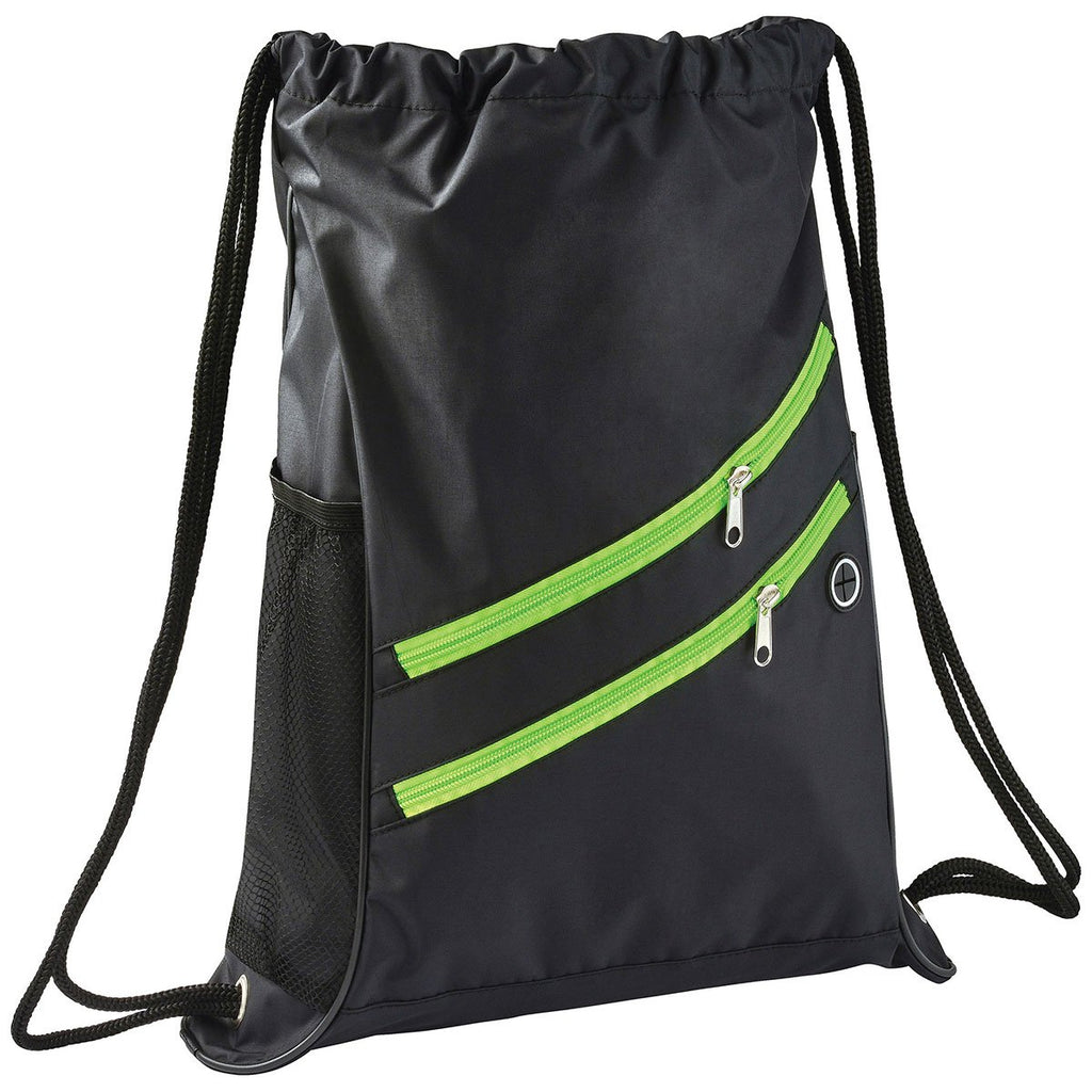 Bullet Lime Green Two Zipper Deluxe Drawstring Bag