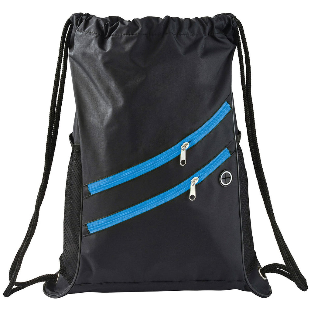 Bullet Process Blue Two Zipper Deluxe Drawstring Bag