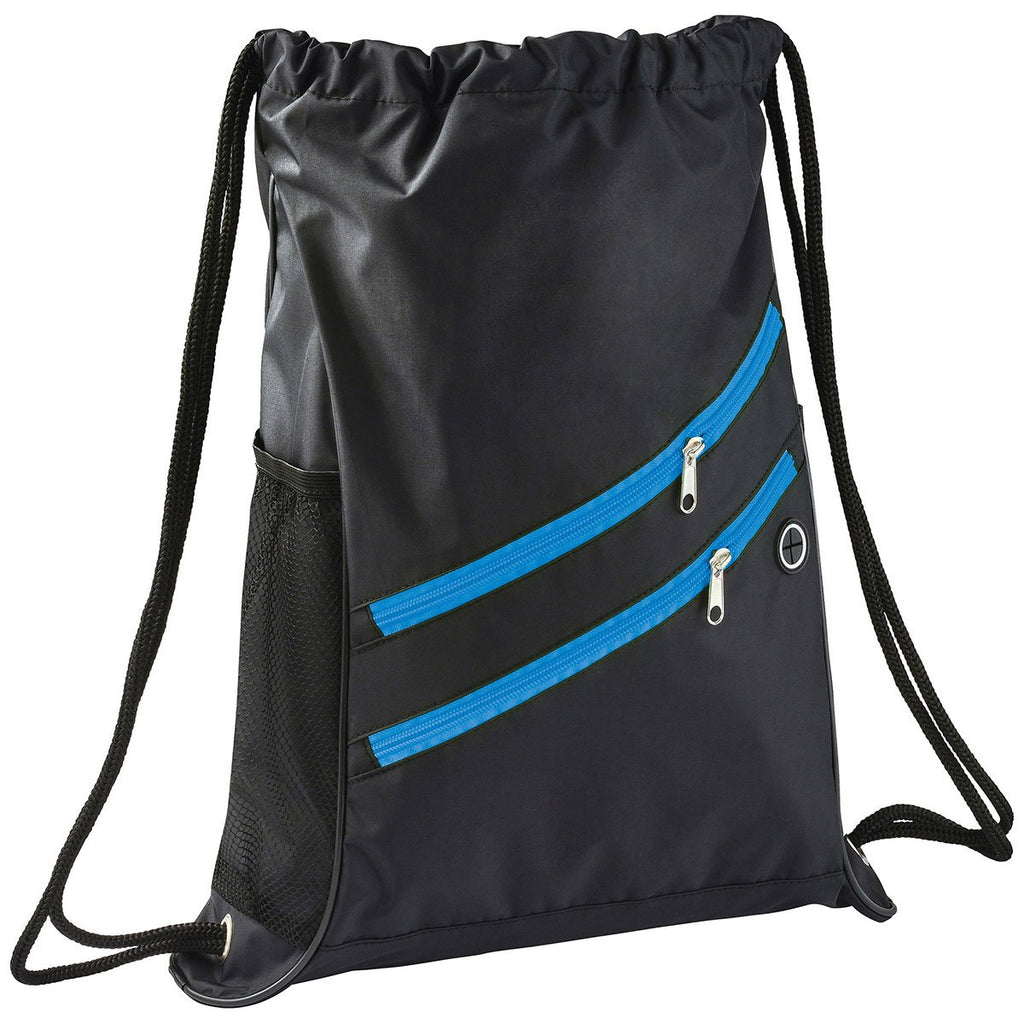 Bullet Process Blue Two Zipper Deluxe Drawstring Bag