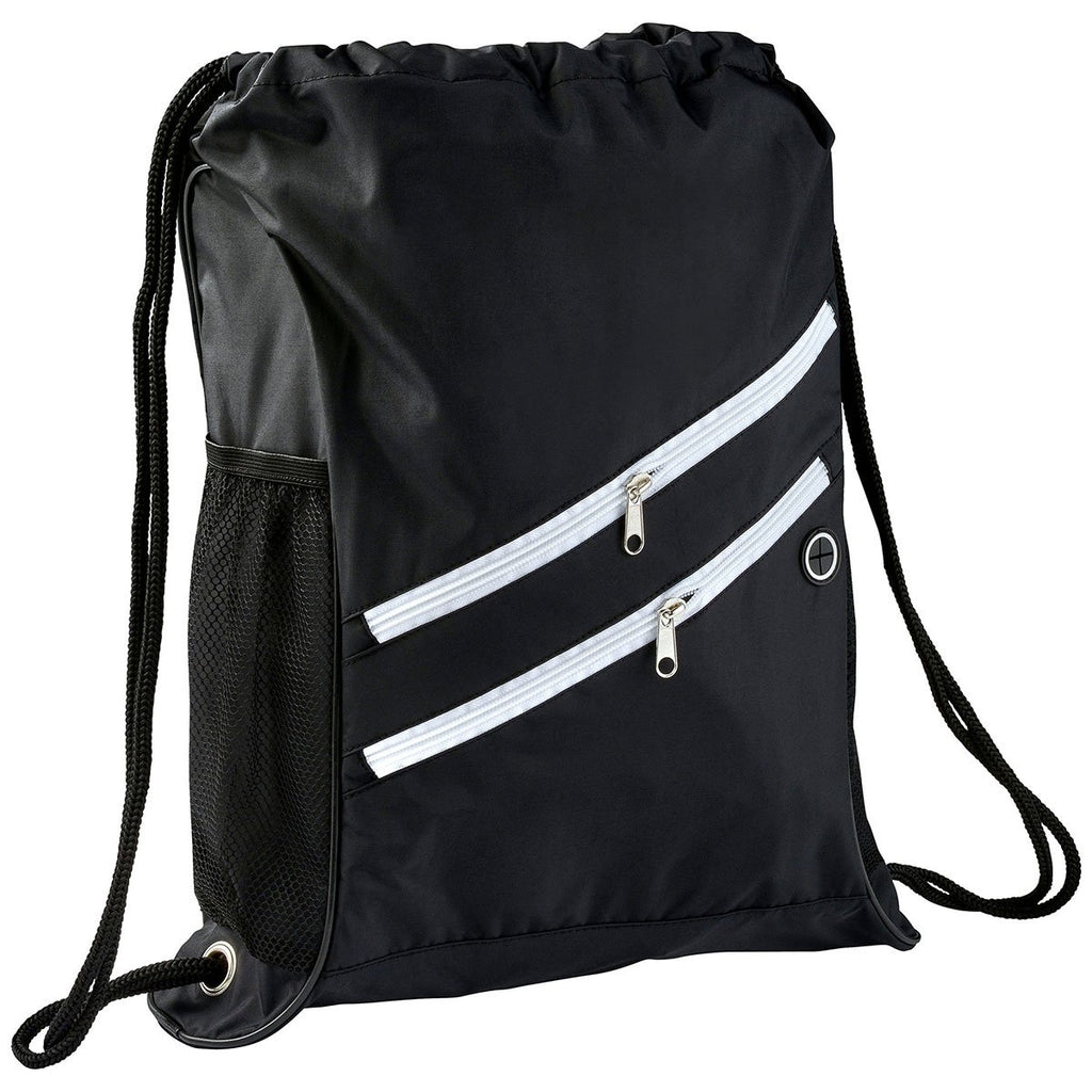 Bullet White Two Zipper Deluxe Drawstring Bag