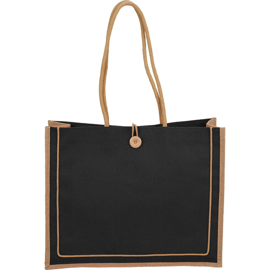 Bullet Black Jute Button Tote