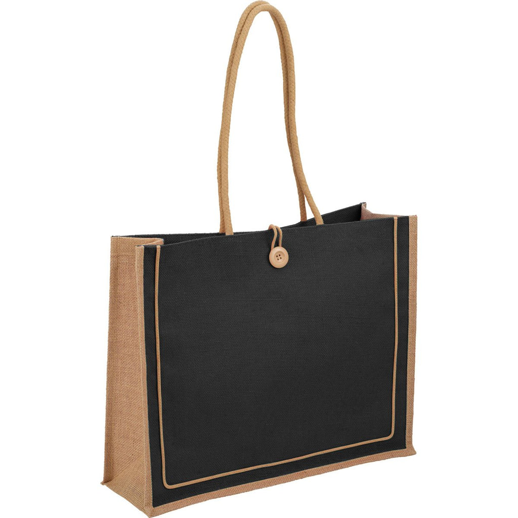 Bullet Black Jute Button Tote