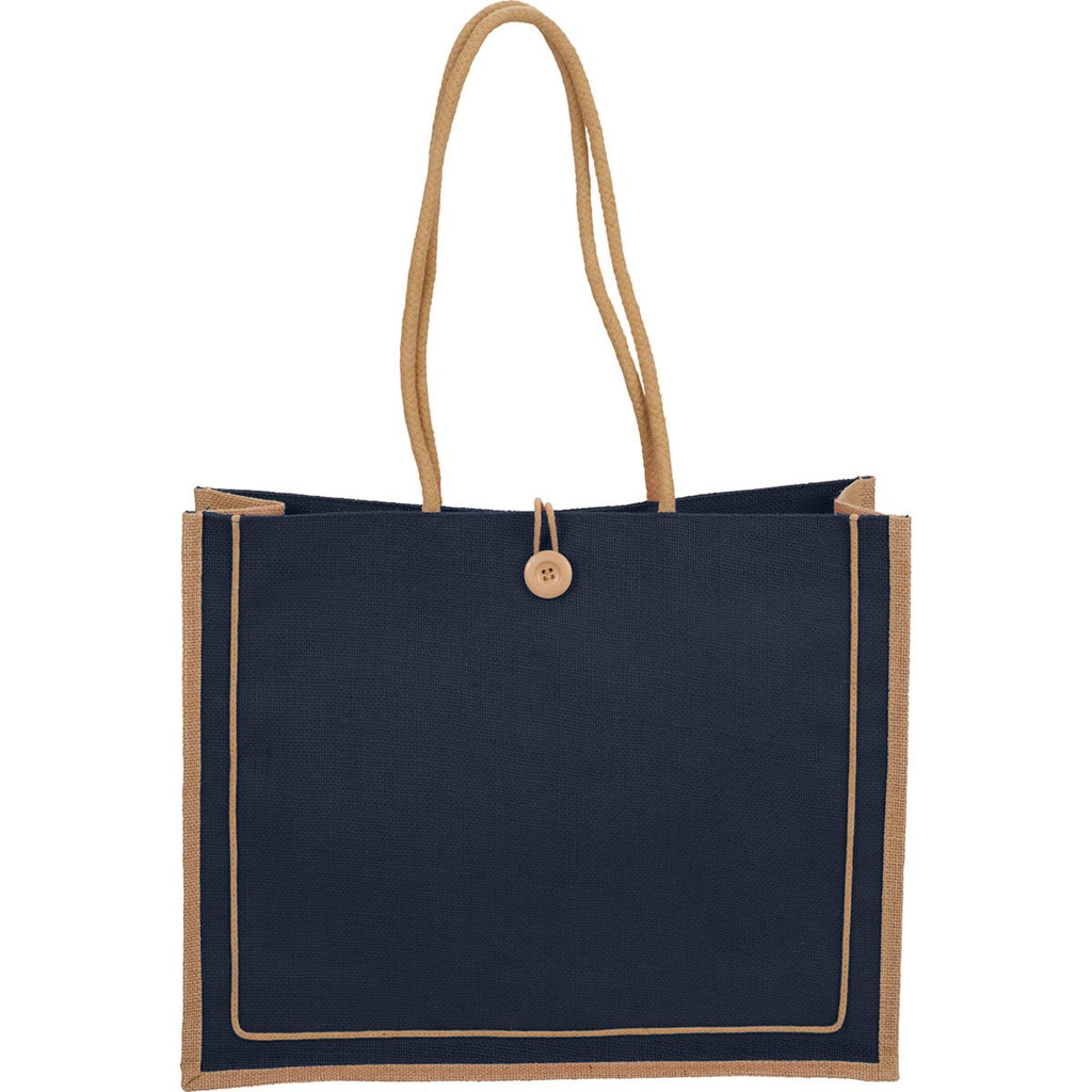 Bullet Navy Blue Jute Button Tote